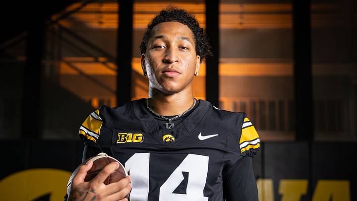 Iowa wide receiver Tony Diaz (14) stands for a portrait during Hawkeye football media day, Friday, Aug. 14, 2026, in Iowa City. Iowa wide receiver Tony Diaz (14) stands for a portrait during Hawkeye football media day, Friday, Aug. 14, 2026, in Iowa City.