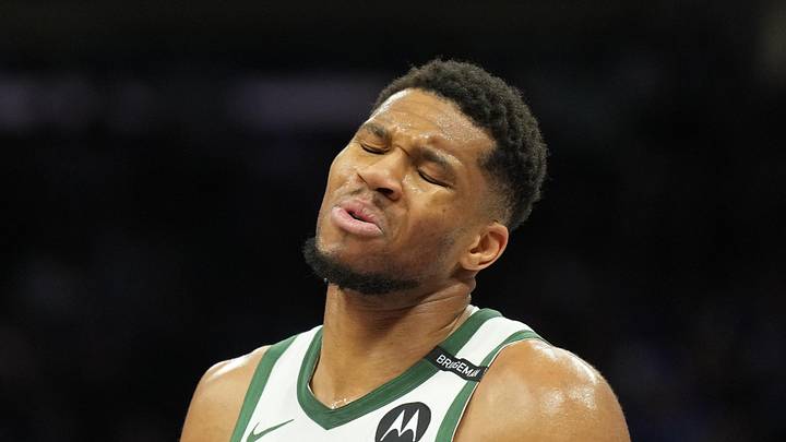 New Miami Heat acquisition Giannis Antetokounmpo (34) reacts during the third quarter against the Sacramento Kings at Golden 1 Center New Miami Heat acquisition Giannis Antetokounmpo (34) reacts during the third quarter against the Sacramento Kings at Golden 1 Center