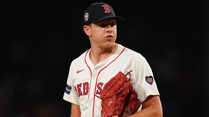Sep 11, 2024; Boston, Massachusetts, USA; Boston Red Sox starting pitcher Nick Pivetta (37) on the mound against the Baltimore Orioles in the first inning at Fenway Park