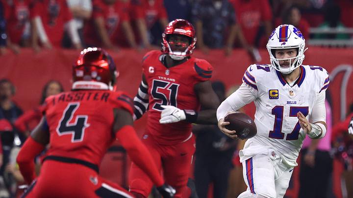 Nov 20, 2025; Houston, Texas, USA; Buffalo Bills quarterback Josh Allen (17) runs against Houston Texans cornerback Kamari Lassiter (4) in the second half at NRG Stadium. Mandatory Credit: Thomas Shea-Imagn Images Nov 20, 2025; Houston, Texas, USA; Buffalo Bills quarterback Josh Allen (17) runs against Houston Texans cornerback Kamari Lassiter (4) in the second half at NRG Stadium. Mandatory Credit: Thomas Shea-Imagn Images