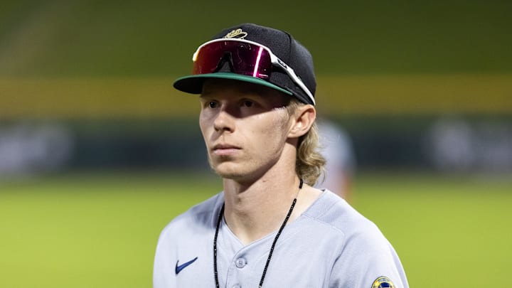 Nov 9, 2025; Mesa, AZ, USA; Milwaukee Brewers infielder Dylan O'Rae during the Arizona Fall League Fall Stars Game at Sloan Park. Mandatory Credit: Mark J. Rebilas-Imagn Images Nov 9, 2025; Mesa, AZ, USA; Milwaukee Brewers infielder Dylan O'Rae during the Arizona Fall League Fall Stars Game at Sloan Park. Mandatory Credit: Mark J. Rebilas-Imagn Images