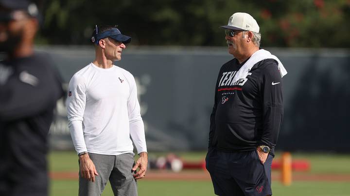 Jul 30, 2026; Houston, Texas, USA; Houston Texans general manager Nick Caserio (left) talks with Texans owner Cal McNair during training camp at Houston Methodist Training Center. Mandatory Credit: Troy Taormina-Imagn Images Jul 30, 2026; Houston, Texas, USA; Houston Texans general manager Nick Caserio (left) talks with Texans owner Cal McNair during training camp at Houston Methodist Training Center. Mandatory Credit: Troy Taormina-Imagn Images