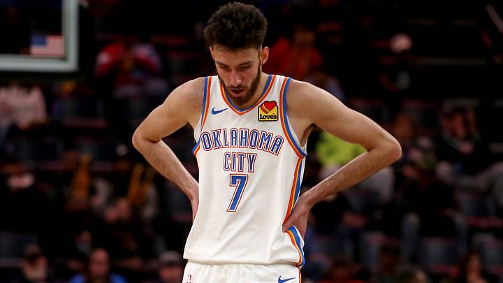 Nov 9, 2025; Memphis, Tennessee, USA; Oklahoma City Thunder center Chet Holmgren (7) reacts during a time out during the second quarter against the Memphis Grizzlies at FedExForum. Mandatory Credit: Petre Thomas-Imagn Images
