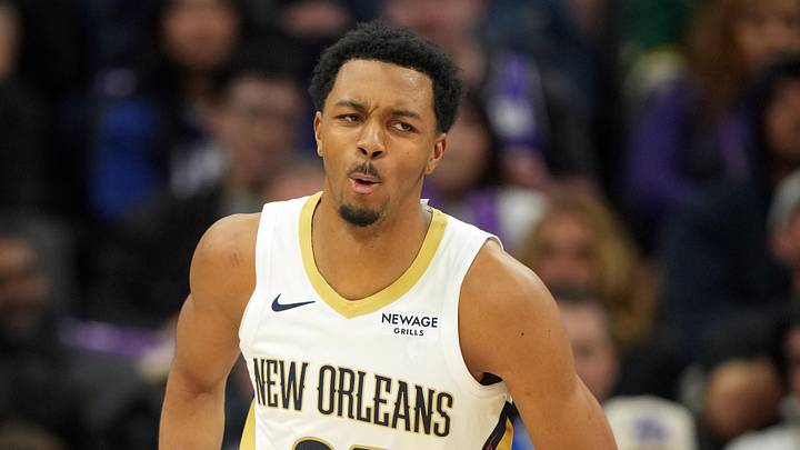 Apr 3, 2026; Sacramento, California, USA; New Orleans Pelicans forward Trey Murphy III (25) reacts after dunking against the Sacramento Kings during the third quarter at Golden 1 Center. Mandatory Credit: Darren Yamashita-Imagn Images Apr 3, 2026; Sacramento, California, USA; New Orleans Pelicans forward Trey Murphy III (25) reacts after dunking against the Sacramento Kings during the third quarter at Golden 1 Center. Mandatory Credit: Darren Yamashita-Imagn Images