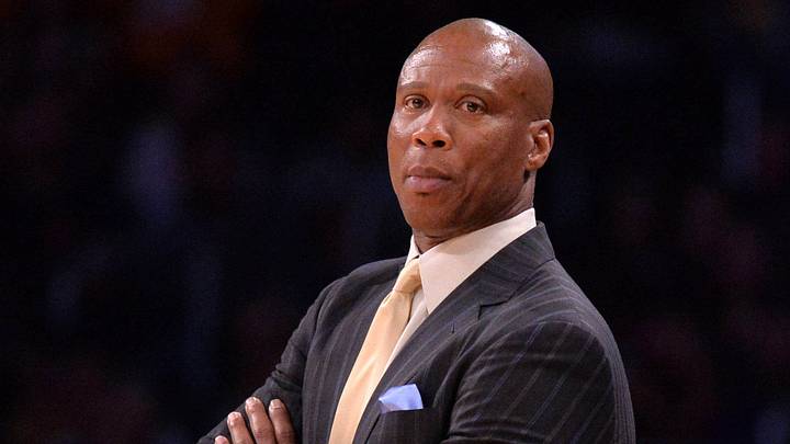 Mar 15, 2016; Los Angeles, CA, USA; Los Angeles Lakers head coach Byron Scott reacts during an NBA game against the Sacramento Kings at Staples Center. Mandatory Credit: Kirby Lee-USA TODAY Sports