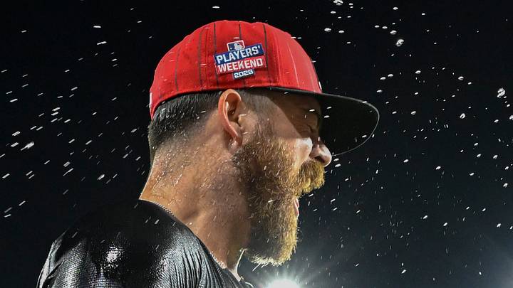 Aug 21, 2026; Chicago, Illinois, USA;  Chicago White Sox catcher Jake Rogers (28) gets doused after the game against the New York Mets at Rate Field.  Mandatory Credit: Matt Marton-Imagn Images