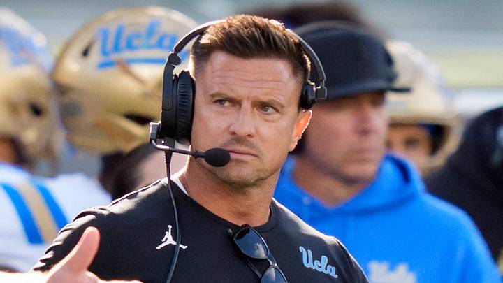 UCLA head coach Bob Chesney takes a timeout as the Oregon Ducks host the UCLA Bruins on Oct. 10, 2026, at Autzen Stadium in Eugene, Oregon. UCLA head coach Bob Chesney takes a timeout as the Oregon Ducks host the UCLA Bruins on Oct. 10, 2026, at Autzen Stadium in Eugene, Oregon.