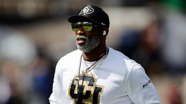 Apr 19, 2025; Boulder, CO, USA; Colorado Buffaloes head coach Deion Sanders before the spring game at Folsom Field. Mandatory Credit: Isaiah J. Downing-Imagn Images