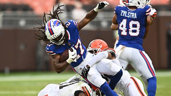 Cleveland Browns cornerback Tre Avery tackles Buffalo Bills running back Ian Wheeler during the second half. Cleveland Browns cornerback Tre Avery tackles Buffalo Bills running back Ian Wheeler during the second half.