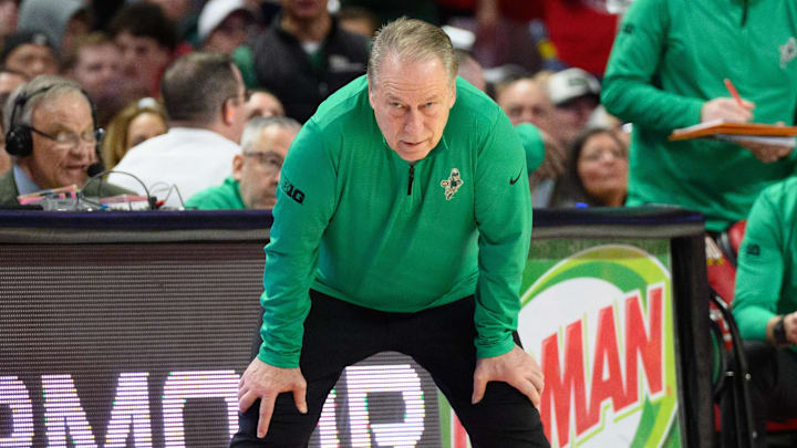 Feb 26, 2025; College Park, Maryland, USA; Michigan State Spartans head coach Tom Izzo looks on during the second half against the Maryland Terrapins at Xfinity Center. Mandatory Credit: Reggie Hildred-Imagn Images
