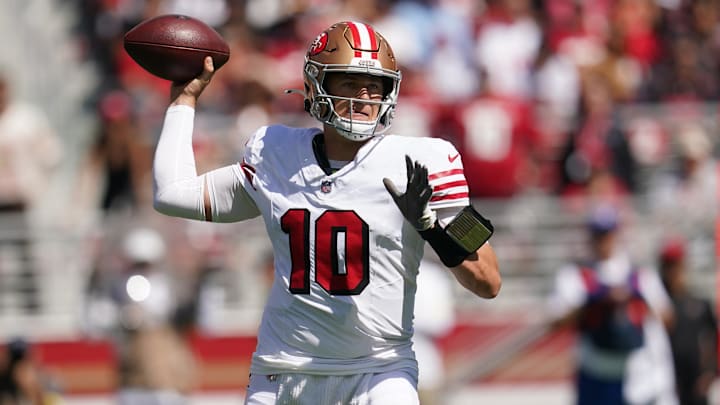 San Francisco 49ers quarterback Mac Jones (10).
