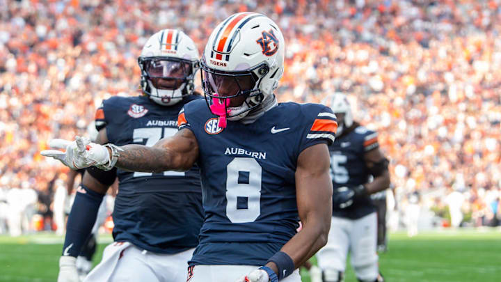 Auburn Tigers wide receiver Cam Coleman celebrates his touchdown as Auburn Tigers take on Mercer Bears at Jordan-Hare Stadium. Auburn Tigers wide receiver Cam Coleman celebrates his touchdown as Auburn Tigers take on Mercer Bears at Jordan-Hare Stadium.