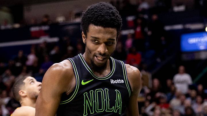 Mar 1, 2024; New Orleans, Louisiana, USA;  New Orleans Pelicans forward Herbert Jones (5) reacts to a play against the Indiana Pacers during the second half at Smoothie King Center. Mandatory Credit: Stephen Lew-USA TODAY Sports