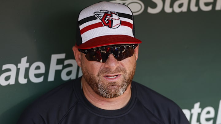 Jul 3, 2025; Chicago, Illinois, USA; Cleveland Guardians manager Stephen Vogt speaks before a baseball game against the Chicago Cubs at Wrigley Field. Mandatory Credit: Kamil Krzaczynski-Imagn Images Jul 3, 2025; Chicago, Illinois, USA; Cleveland Guardians manager Stephen Vogt speaks before a baseball game against the Chicago Cubs at Wrigley Field. Mandatory Credit: Kamil Krzaczynski-Imagn Images