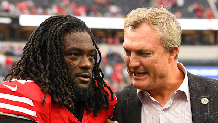 San Francisco 49ers wide receiver Brandon Aiyuk (L) and general manager John Lynch (R) San Francisco 49ers wide receiver Brandon Aiyuk (L) and general manager John Lynch (R)