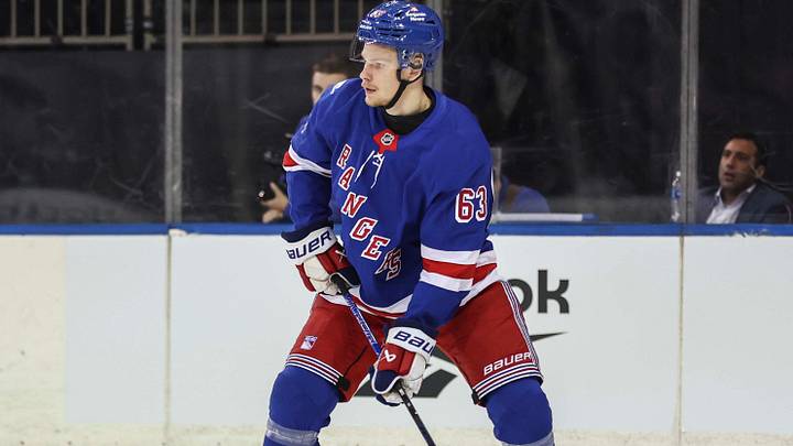 Sep 22, 2026; New York, New York, USA; New York Rangers defenseman Alberts Smits (63) controls the puck in the first period against the New York Islanders at Madison Square Garden. Mandatory Credit: Wendell Cruz-Imagn Images Sep 22, 2026; New York, New York, USA; New York Rangers defenseman Alberts Smits (63) controls the puck in the first period against the New York Islanders at Madison Square Garden. Mandatory Credit: Wendell Cruz-Imagn Images