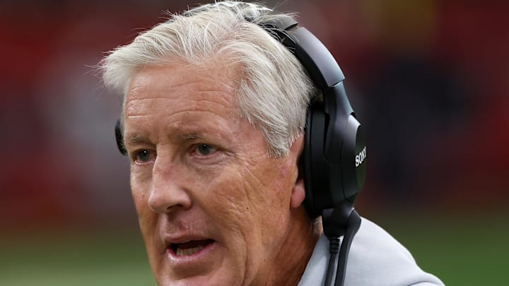 Dec 21, 2025; Houston, Texas, USA ;Las Vegas Raiders head coach Pete Carroll walks the sidelines while playing against the Houston Texans in the first quarter at NRG Stadium. Mandatory Credit: Thomas Shea-Imagn Images