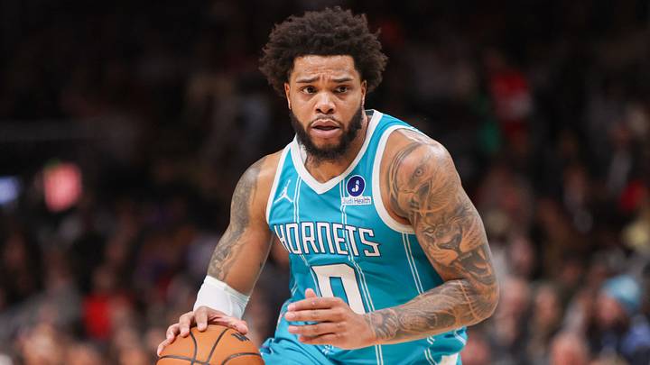 Feb 7, 2026; Atlanta, Georgia, USA; Charlotte Hornets forward Miles Bridges (0) drives to the basket against the Atlanta Hawks in the fourth quarter at State Farm Arena. Mandatory Credit: Brett Davis-Imagn Images Feb 7, 2026; Atlanta, Georgia, USA; Charlotte Hornets forward Miles Bridges (0) drives to the basket against the Atlanta Hawks in the fourth quarter at State Farm Arena. Mandatory Credit: Brett Davis-Imagn Images
