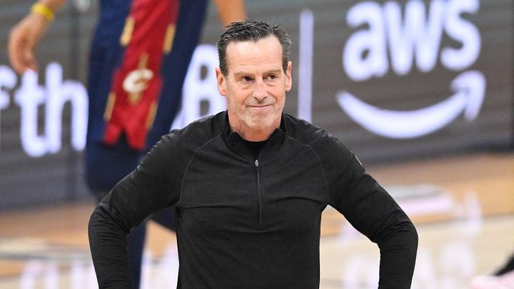 May 25, 2026; Cleveland, Ohio, USA; Cleveland Cavaliers head coach Kenny Atkinson reacts in the first half against the New York Knicks during game four of the eastern conference finals for the 2026 NBA playoffs at Rocket Arena. Mandatory Credit: David Richard-Imagn Images May 25, 2026; Cleveland, Ohio, USA; Cleveland Cavaliers head coach Kenny Atkinson reacts in the first half against the New York Knicks during game four of the eastern conference finals for the 2026 NBA playoffs at Rocket Arena. Mandatory Credit: David Richard-Imagn Images