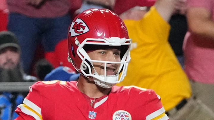 Oct 12, 2025; Kansas City, Missouri, USA; Kansas City Chiefs quarterback Patrick Mahomes (15) reacts after a touchdown against the Detroit Lions during the first half at GEHA Field at Arrowhead Stadium. Mandatory Credit: Denny Medley-Imagn Images Oct 12, 2025; Kansas City, Missouri, USA; Kansas City Chiefs quarterback Patrick Mahomes (15) reacts after a touchdown against the Detroit Lions during the first half at GEHA Field at Arrowhead Stadium. Mandatory Credit: Denny Medley-Imagn Images