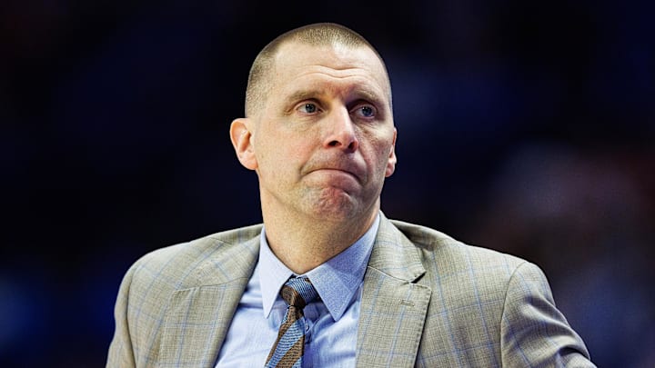 Feb 17, 2026; Lexington, Kentucky, USA; Kentucky Wildcats head coach Mark Pope looks to his bench during the second half against the Georgia Bulldogs at Rupp Arena at Central Bank Center. Mandatory Credit: Jordan Prather-Imagn Images