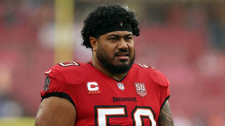 Jan 3, 2026; Tampa, Florida, USA; Tampa Bay Buccaneers defensive tackle Vita Vea (50) warms up before the game against the Carolina Panthers at Raymond James Stadium. Mandatory Credit: Nathan Ray Seebeck-Imagn Images