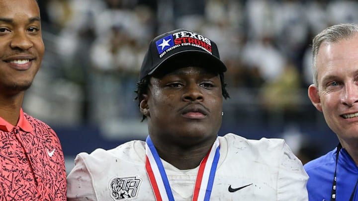 Richmond Randle's Landen Williams-Callis is awarded offensive MVP after the Class 5A, Division II State Championship game on Friday, Dec. 20, 2024, at AT&T Stadium in Arlington, Texas.