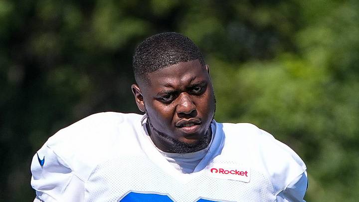 Detroit Lions defensive tackle Brodric Martin (99) practices during training camp at Meijer Performance Center in Allen Park on Thursday, July 24, 2025.