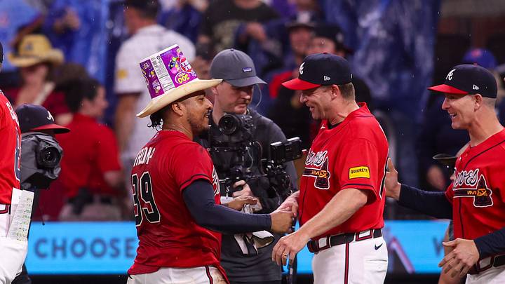 May 22, 2026; Atlanta, Georgia, USA; Atlanta Braves catcher Chadwick Tromp (39) celebrates with hitting coach Tim Hyers (80) after a walk-off single against the Washington Nationals in the eleventh inning at Truist Park. Mandatory Credit: Brett Davis-Imagn Images May 22, 2026; Atlanta, Georgia, USA; Atlanta Braves catcher Chadwick Tromp (39) celebrates with hitting coach Tim Hyers (80) after a walk-off single against the Washington Nationals in the eleventh inning at Truist Park. Mandatory Credit: Brett Davis-Imagn Images