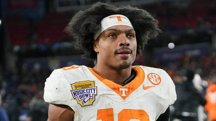 Tennessee running back DeSean Bishop (18) walks off the field after the loss Illinois in the Music City Bowl NCAA college football game on Dec. 30, 2025, in Nashville, Tennessee.