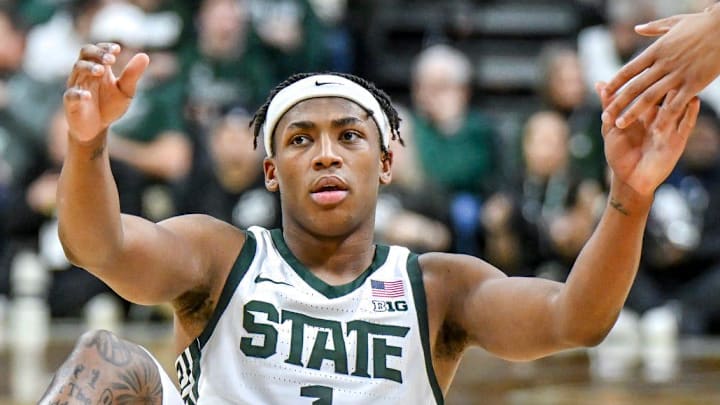 Michigan State's Jeremy Fears Jr. is helped up after getting fouled by Toledo on a 3-pointer during the first half on Tuesday, Dec. 16, 2025, at the Breslin Center in East Lansing. Michigan State's Jeremy Fears Jr. is helped up after getting fouled by Toledo on a 3-pointer during the first half on Tuesday, Dec. 16, 2025, at the Breslin Center in East Lansing.
