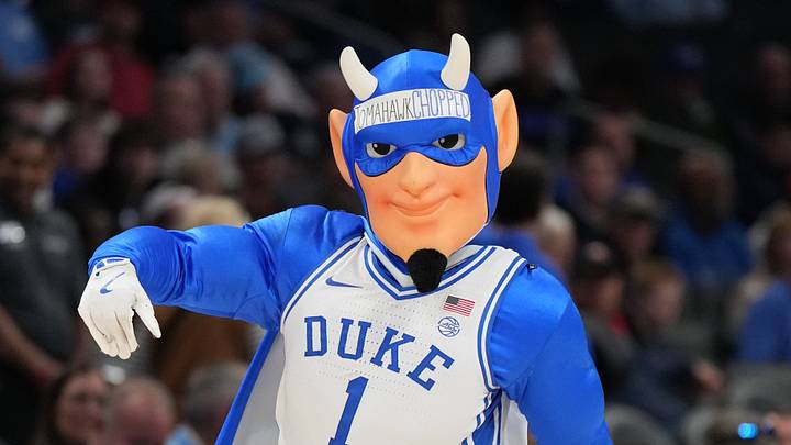 Mar 12, 2026; Charlotte, NC, USA; Duke Blue Devils mascot on the court in the first half at Spectrum Center. Mandatory Credit: Bob Donnan-Imagn Images
