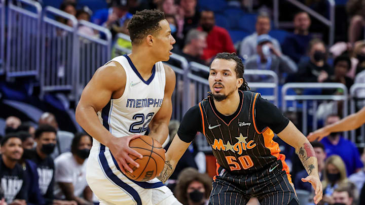 Feb 5, 2022; Orlando, Florida, USA; Memphis Grizzlies guard Desmond Bane (22) looks to pass against Orlando Magic guard Cole Anthony (50) during the first quarter at Amway Center. Mandatory Credit: Mike Watters-Imagn Images Feb 5, 2022; Orlando, Florida, USA; Memphis Grizzlies guard Desmond Bane (22) looks to pass against Orlando Magic guard Cole Anthony (50) during the first quarter at Amway Center. Mandatory Credit: Mike Watters-Imagn Images