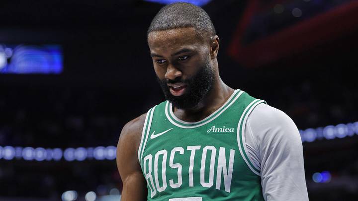 Jan 19, 2026; Detroit, Michigan, USA;  Boston Celtics guard Jaylen Brown (7) leaves the court after the game against the Detroit Pistons at Little Caesars Arena. Mandatory Credit: Rick Osentoski-Imagn Images