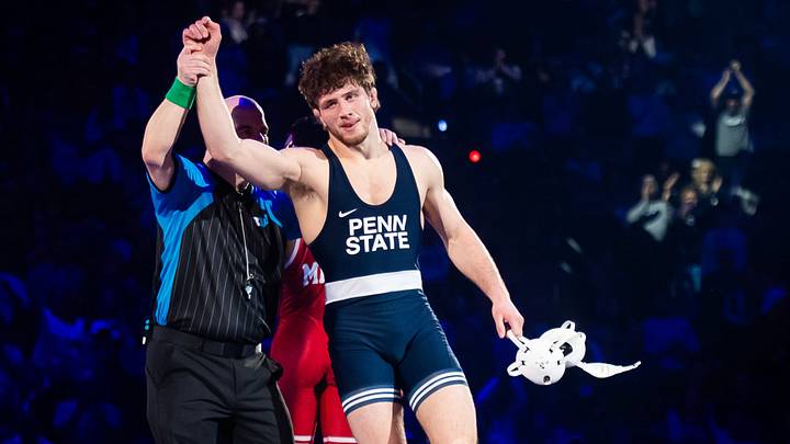 Penn State's Levi Haines defeats Nebraska's Christopher Minto in the 174-pound bout during a Big Ten dual meet on January 30, 2026, in State College. Penn State won the dual, 26-12. Penn State's Levi Haines defeats Nebraska's Christopher Minto in the 174-pound bout during a Big Ten dual meet on January 30, 2026, in State College. Penn State won the dual, 26-12.