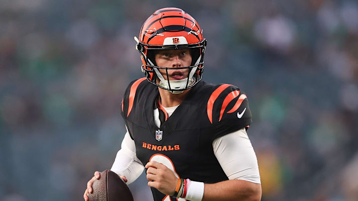 Aug 7, 2025; Philadelphia, Pennsylvania, USA; Cincinnati Bengals quarterback Joe Burrow (9) in action against the Philadelphia Eagles at Lincoln Financial Field. Mandatory Credit: Bill Streicher-Imagn Images Aug 7, 2025; Philadelphia, Pennsylvania, USA; Cincinnati Bengals quarterback Joe Burrow (9) in action against the Philadelphia Eagles at Lincoln Financial Field. Mandatory Credit: Bill Streicher-Imagn Images