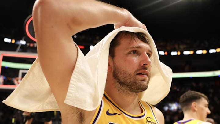  Los Angeles Lakers guard Luka Doncic (77) after 60 point game (Mandatory Credit: Isabella Frias-Imagn Images)