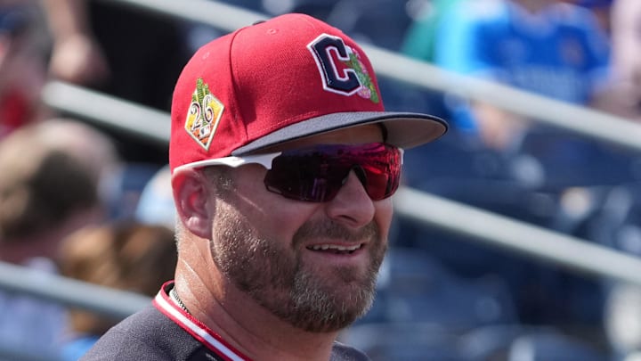 Feb 26, 2026; Peoria, Arizona, USA; Cleveland Guardians manager Stephen Vogt (12) looks on before the game against the Seattle Mariners at Peoria Sports Complex. Mandatory Credit: Rick Scuteri-Imagn Images Feb 26, 2026; Peoria, Arizona, USA; Cleveland Guardians manager Stephen Vogt (12) looks on before the game against the Seattle Mariners at Peoria Sports Complex. Mandatory Credit: Rick Scuteri-Imagn Images
