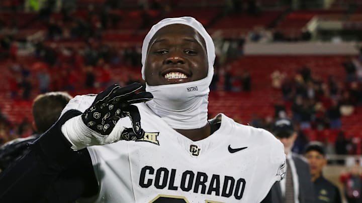 Nov 9, 2024; Lubbock, Texas, USA; Colorado Buffaloes defensive tackle Tawfiq Thomas (95) leaves the field after the game against the Texas Tech Red Raiders at Jones AT&T Stadium and Cody Campbell Field. Mandatory Credit: Michael C. Johnson-Imagn Images