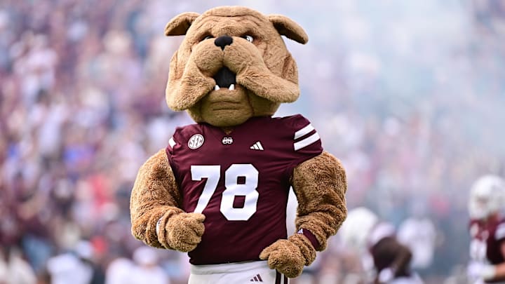 Mississippi State Bulldogs mascot Bully runs onto the field before the game against the Eastern Kentucky Colonels at Davis Wade Stadium at Scott Field.
