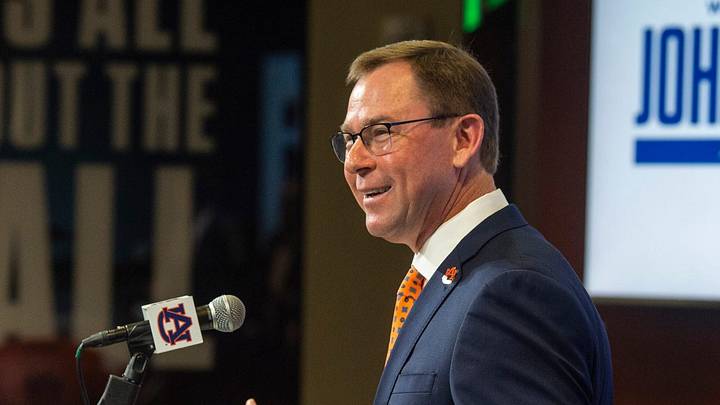 Auburn athletic director John Cohen is introduced at the Auburn Athletic Complex in Auburn, Ala., on Tuesday, Nov. 8, 2022
