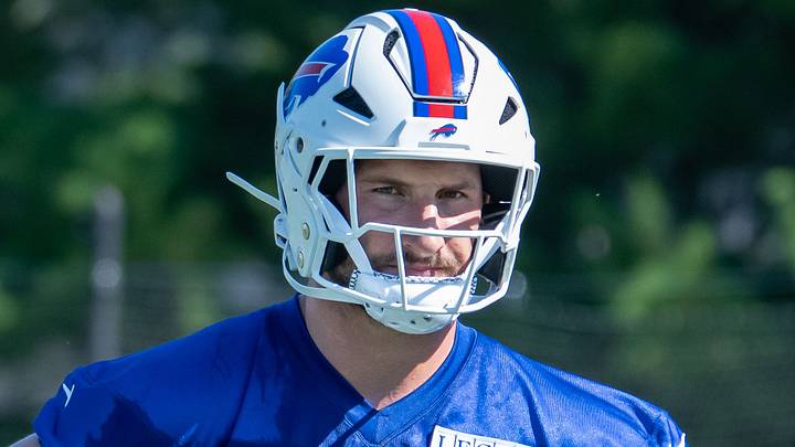 Jul 23, 2025; Rochester, NY, USA; Buffalo Bills defensive end Joey Bosa (97) during training camp at St. John Fisher University. Mandatory Credit: Mark Konezny-Imagn Images Jul 23, 2025; Rochester, NY, USA; Buffalo Bills defensive end Joey Bosa (97) during training camp at St. John Fisher University. Mandatory Credit: Mark Konezny-Imagn Images