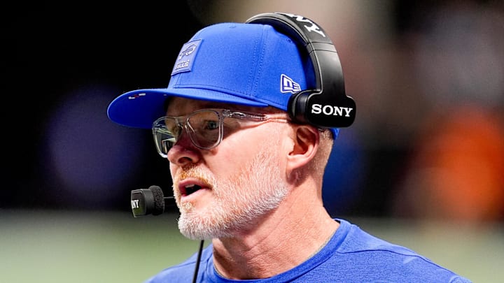 Oct 13, 2025; Atlanta, Georgia, USA; Buffalo Bills head coach Sean McDermott on the sidelines against the Atlanta Falcons during the first half of a game at Mercedes-Benz Stadium. Mandatory Credit: Dale Zanine-Imagn Images