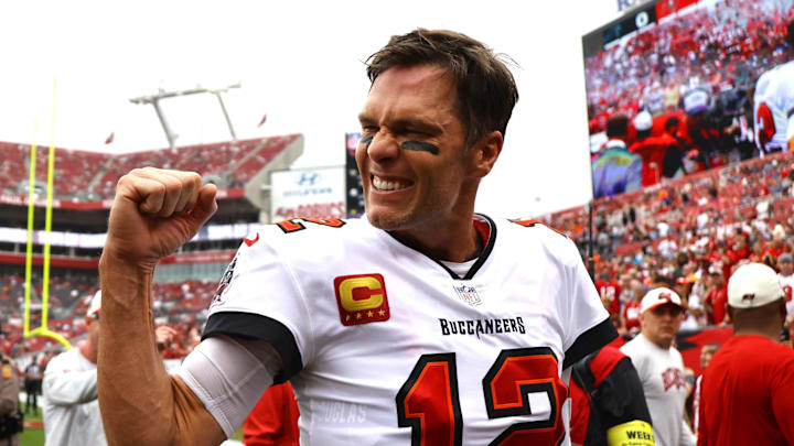 Tampa Bay Buccaneers quarterback Tom Brady (12) gets pumped up prior to the game against the Carolina Panthers.