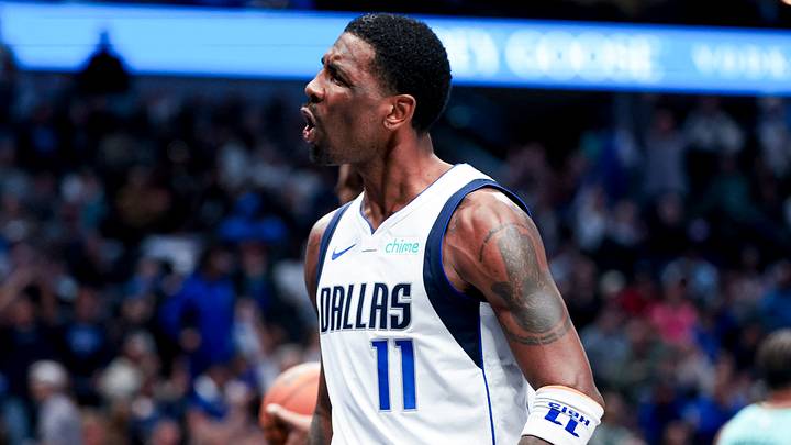 Feb 27, 2025; Dallas, Texas, USA; Dallas Mavericks guard Kyrie Irving (11) reacts after scoring against the Charlotte Hornets during the second half at American Airlines Center. Mandatory Credit: Kevin Jairaj-Imagn Images Feb 27, 2025; Dallas, Texas, USA; Dallas Mavericks guard Kyrie Irving (11) reacts after scoring against the Charlotte Hornets during the second half at American Airlines Center. Mandatory Credit: Kevin Jairaj-Imagn Images