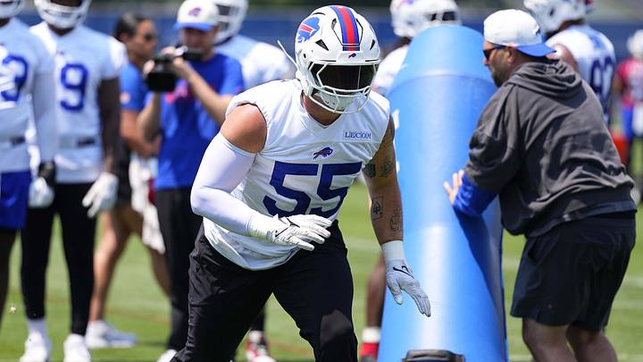Buffalo Bills defensive end Michael Hoecht works out during Minicamp at Highmark Stadium. Buffalo Bills defensive end Michael Hoecht works out during Minicamp at Highmark Stadium.