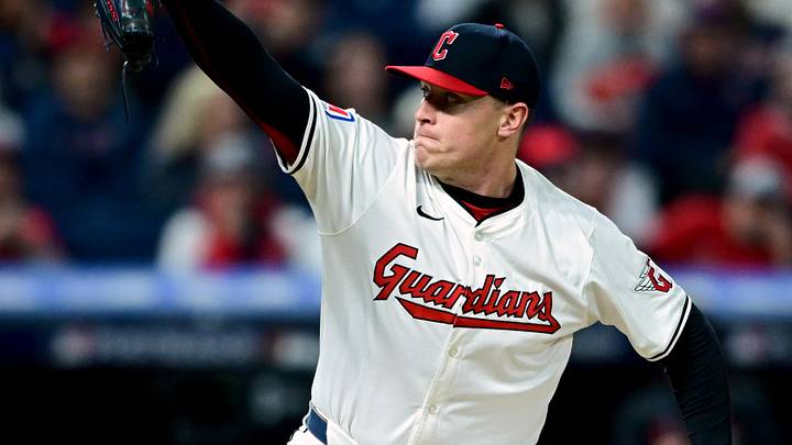 Oct 18, 2024; Cleveland, Ohio, USA; Cleveland Guardians pitcher Erik Sabrowski (62) pitches in the third inning against the New York Yankees during game four of the ALCS for the 2024 MLB playoffs at Progressive Field. Mandatory Credit: David Dermer-Imagn Images Oct 18, 2024; Cleveland, Ohio, USA; Cleveland Guardians pitcher Erik Sabrowski (62) pitches in the third inning against the New York Yankees during game four of the ALCS for the 2024 MLB playoffs at Progressive Field. Mandatory Credit: David Dermer-Imagn Images