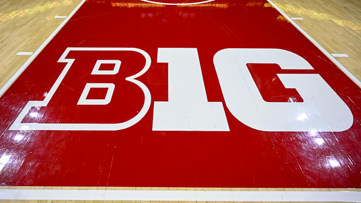 Dec 2, 2025; College Park, Maryland, USA;  A general view of the BIG Ten logo before the game between the Maryland Terrapins and the Wagner Seahawks at Xfinity Center. Mandatory Credit: Tommy Gilligan-Imagn Images