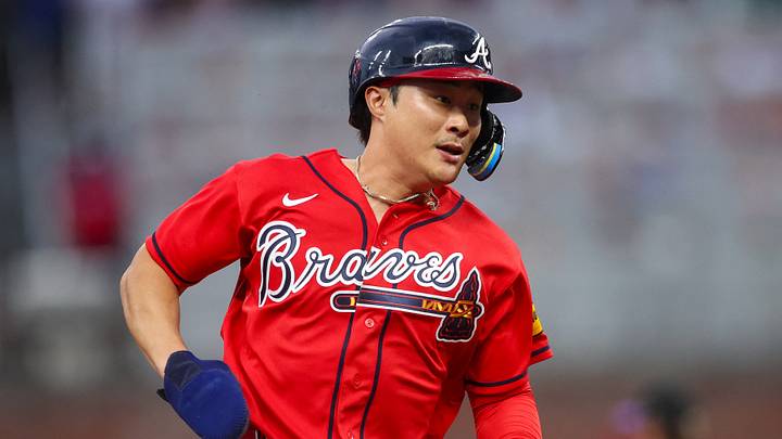 Aug 28, 2026; Atlanta, Georgia, USA; Atlanta Braves shortstop Ha-Seong Kim (7) runs to third against the Colorado Rockies in the second inning at Truist Park. Mandatory Credit: Brett Davis-Imagn Images