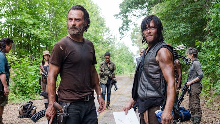 Christian Serratos as Rosita Espinosa, Andrew Lincoln as Rick Grimes, Sonequa Martin-Green as Sasha, Norman Reedus as Daryl Dixon and Melissa McBride as Carol Peletier in The Walking Dead _ Season 5, Episode 10